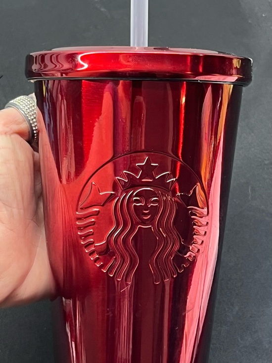 Starbucks Other - Starbucks Red Metallic Cold Cup Tumbler with Straw Coffee & Tea Theme